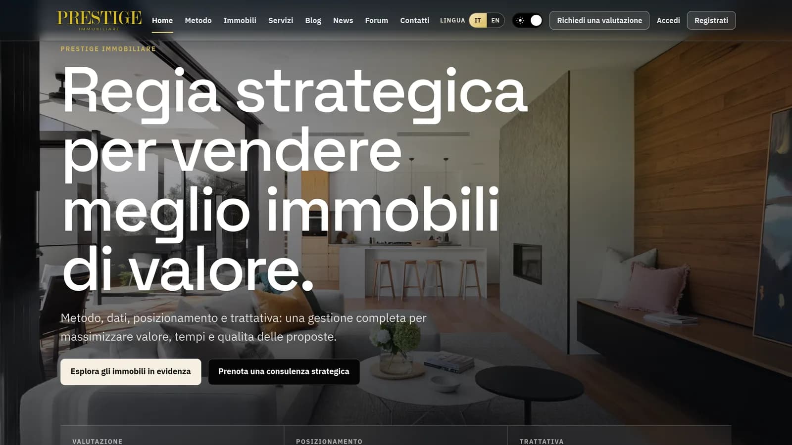 Home page del sito Prestige Immobiliare realizzato da ViralOps